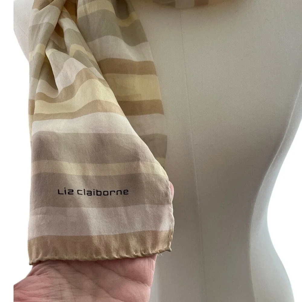 Liz Claiborne Anne Klein Silk Scarf Beige Tan Pink Nuetral‎